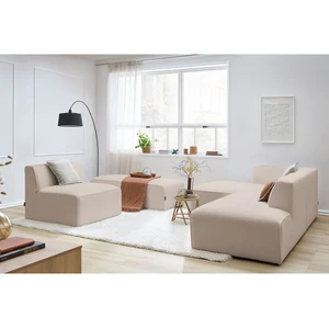 Canapé d'angle fixe modulable MEGEVE tissu bouclette avec 1 chauffeuse et 1 pouf Bobochic pas cher