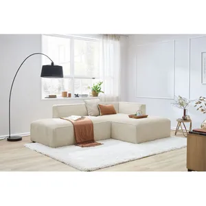 Canapé d'angle fixe MEGEVE tissu velours côtelé Beige Angle droit BOBOCHIC TU pas cher