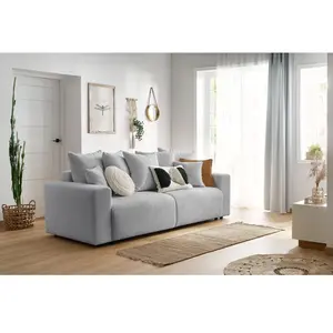 BOBOCHIC Canapé droit convertible coffre ENVY tissu bouclette doux gri... pas cher