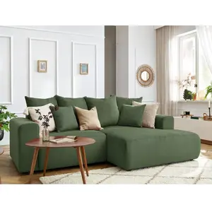 Canapé d'angle fixe ENJOY Velours côtelé Vert Angle droit BOBOCHIC TU pas cher