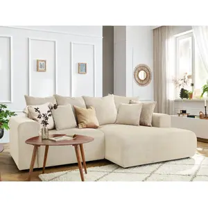 Canapé d'angle fixe ENJOY Velours côtelé Beige  Angle droit BOBOCHIC TU pas cher