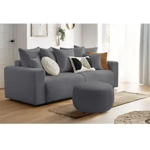 BOBOCHIC Canapé droit convertible coffre ENVY tissu bouclette doux avec pouf ro... pas cher