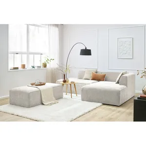 Canapé d'angle fixe modulable MEGEVE tissu texturé avec pouf Bobochic pas cher