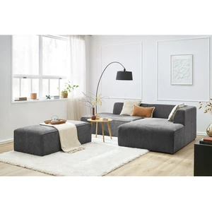 Canapé d'angle fixe modulable MEGEVE tissu texturé avec pouf Bobochic pas cher