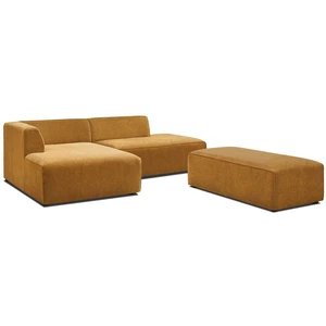 Canapé d'angle fixe modulable MEGEVE tissu texturé avec pouf Bobochic pas cher