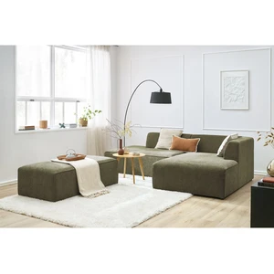 Canapé d'angle fixe modulable MEGEVE tissu texturé avec pouf Bobochic pas cher