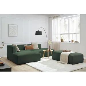 Canapé d'angle fixe modulable MEGEVE tissu chiné avec pouf Bobochic pas cher