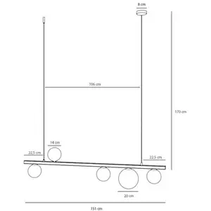 ALDEX Suspension Garda 5, poutre, métal, verre, noir, 5 lampes pas cher