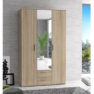 FINLANDEK - CHAMBRE Armoire 3 portes battantes avec 1 miroir + 2 tiroirs - Décor chêne Sonoma - L 121 x P 54 x H 200,1 cm - SELKEÄ pas cher