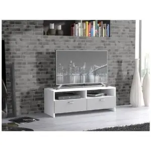 FINLANDEK Meuble TV HELPPO contemporain blanc et gris mat - L 95 cm TU pas cher