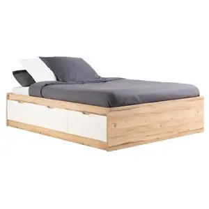 FORTE Lit adulte scandinave 3 tiroirs décor chêne et blanc mat - l 140 x L 190 cm VANKKA
