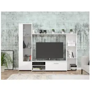 Comparateur de prix : Froschkönig24 PILVI Meuble TV - Blanc mat - L 220,4 x P41,3 x H177,5 cm
