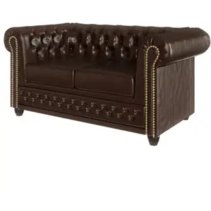 S-Style Canapé Chesterfield 2 places en cuir végan, marron pas cher