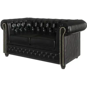 S-Style Canapé Chesterfield 2 places en cuir végan, noir pas cher