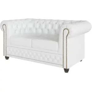 S-Style Canapé Chesterfield 2 places en cuir végan, blanc pas cher