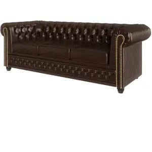 S-Style Canapé Chesterfield 3 places en cuir végan, marron pas cher