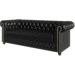 S-Style Canapé Chesterfield 3 places en cuir végan, noir pas cher