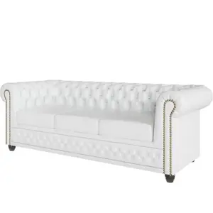 S-Style Canapé Chesterfield 3 places avec fonction lit en cuir végan, blanc pas cher