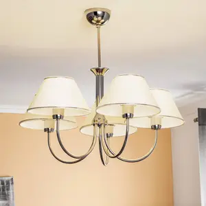 Jupiter Lustre London chromé/crème, à 5 lampes pas cher