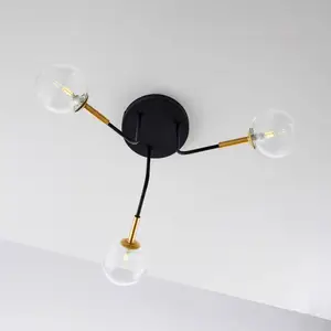 Jupiter Plafonnier Burano, 3 lampes, noir, verre, hauteur 31 cm, G9 pas cher