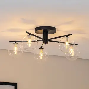 Jupiter Plafonnier Prato, noir/clair, verre, à 5 lampes pas cher