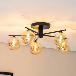 Comparateur de prix : Jupiter Plafonnier Prato, noir/ambre, verre, à 5 lampes