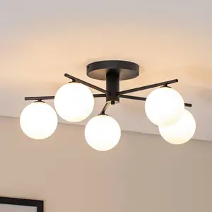 Jupiter Plafonnier Prato, noir/blanc, verre, à 5 lampes pas cher