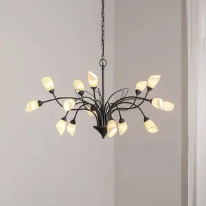 Jupiter Suspension Gloriosa, verre, noir, 15 ampoules
