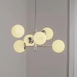 Domiluce Suspension Aurora, chromée, Ø 60 cm, à 6 lampes, verre, E14 pas cher