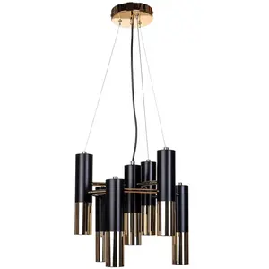 Domiluce Suspension Orino, noir/doré, métal, à 7 lampes, GU10