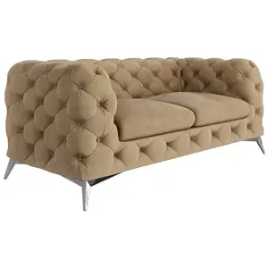 S-Style Canapé Chesterfield 2 places en velours avec pieds en métal, beige pas cher