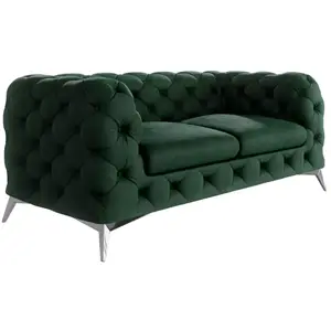 S-Style Canapé Chesterfield 2 places en velours, pieds en métal, vert pas cher