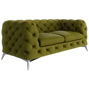 S-Style Canapé Chesterfield 2 places en velours avec pieds en métal, olive pas cher