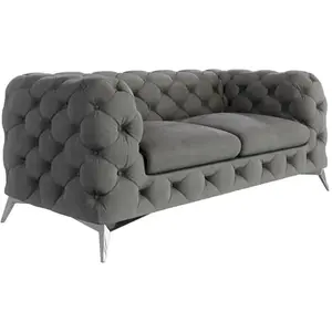 S-Style Canapé Chesterfield 2 places en velours avec pieds en métal, gris pas cher