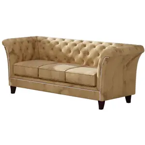 S-Style Canapé Chesterfield 3 places en velours, beige pas cher