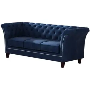 S-Style Canapé Chesterfield 3 places en velours, bleu marine pas cher