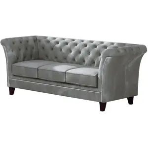 S-Style Canapé Chesterfield 3 places en velours, gris pas cher