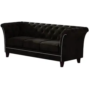 S-Style Canapé Chesterfield 3 places en velours, noir pas cher