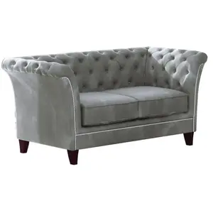 S-Style Canapé Chesterfield 2 places en velours, gris pas cher