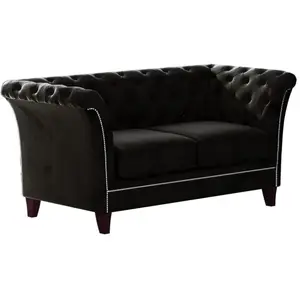 S-Style Canapé Chesterfield 2 places en velours, noir pas cher