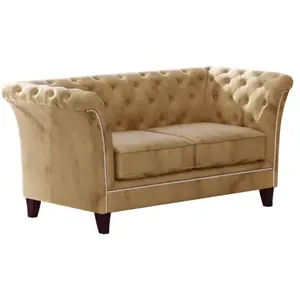 S-Style Canapé Chesterfield 2 places en velours, beige pas cher