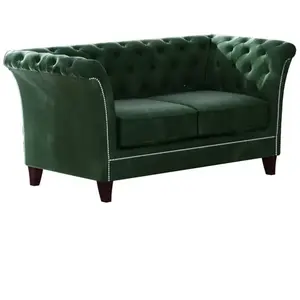 S-Style Canapé Chesterfield 2 places en velours, vert bouteille pas cher
