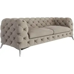 S-Style Canapé Chesterfield 3 places en velours pieds en métal, crème foncée pas cher