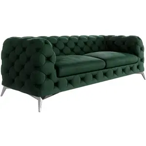 S-Style Canapé Chesterfield 3 places en velours avec pieds en métal, vert pas cher