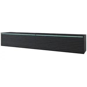 Meuble TV CERIEE 180 noir graphite / motif vague pas cher