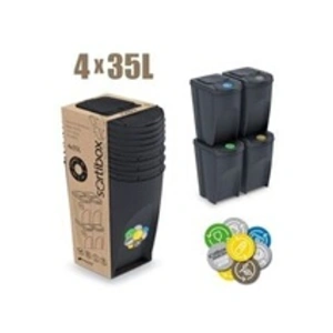 Prosperplast Ensemble Poubelle Tri des dechets Sortibox anthracite 4x35L pas cher