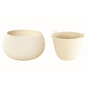 Prosperplast Splofy Bowl pot rond en plastique crème avec récipient 47,8 (l) x 47,8 (l) x 30 (h) cm pas cher