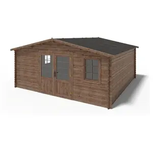 Abri de jardin 25 m² - traité marron - porte double - Ép. 28 mm DOM596...