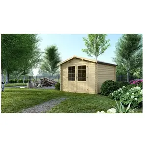ALTANKA Abri de jardin en bois - 9m2 - 3x3m - Ep. 28mm - Couleur: naturel pas cher