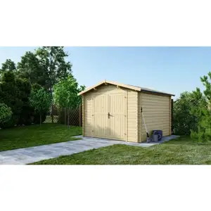 ALTANKA Abri de jardin en bois - 9m2 - 3x3m - Ep. 28mm - Couleur: naturel pas cher